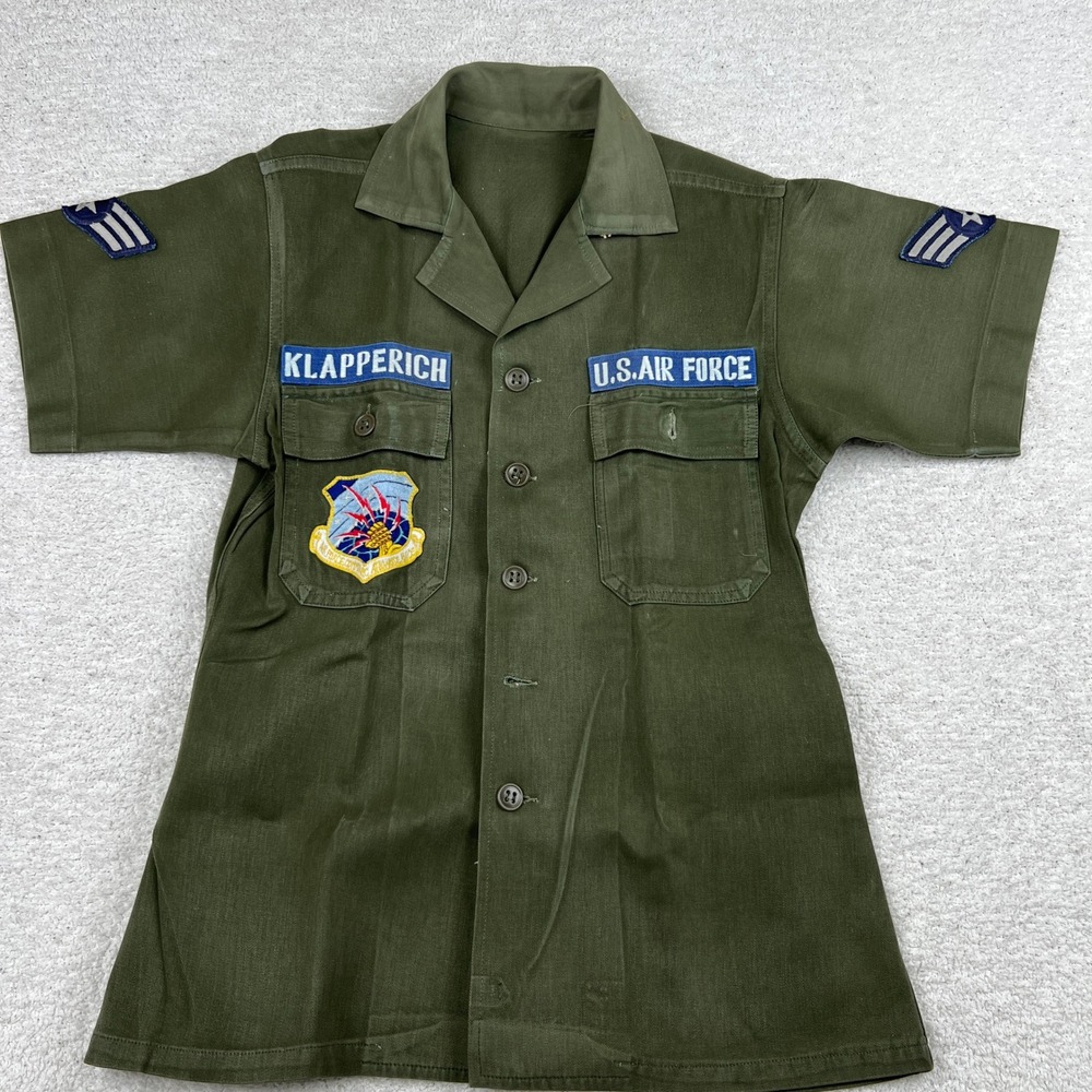 Vintage US Air Force Short Sleeve Utility Shirt Olive Drab Green Klapperich USAF